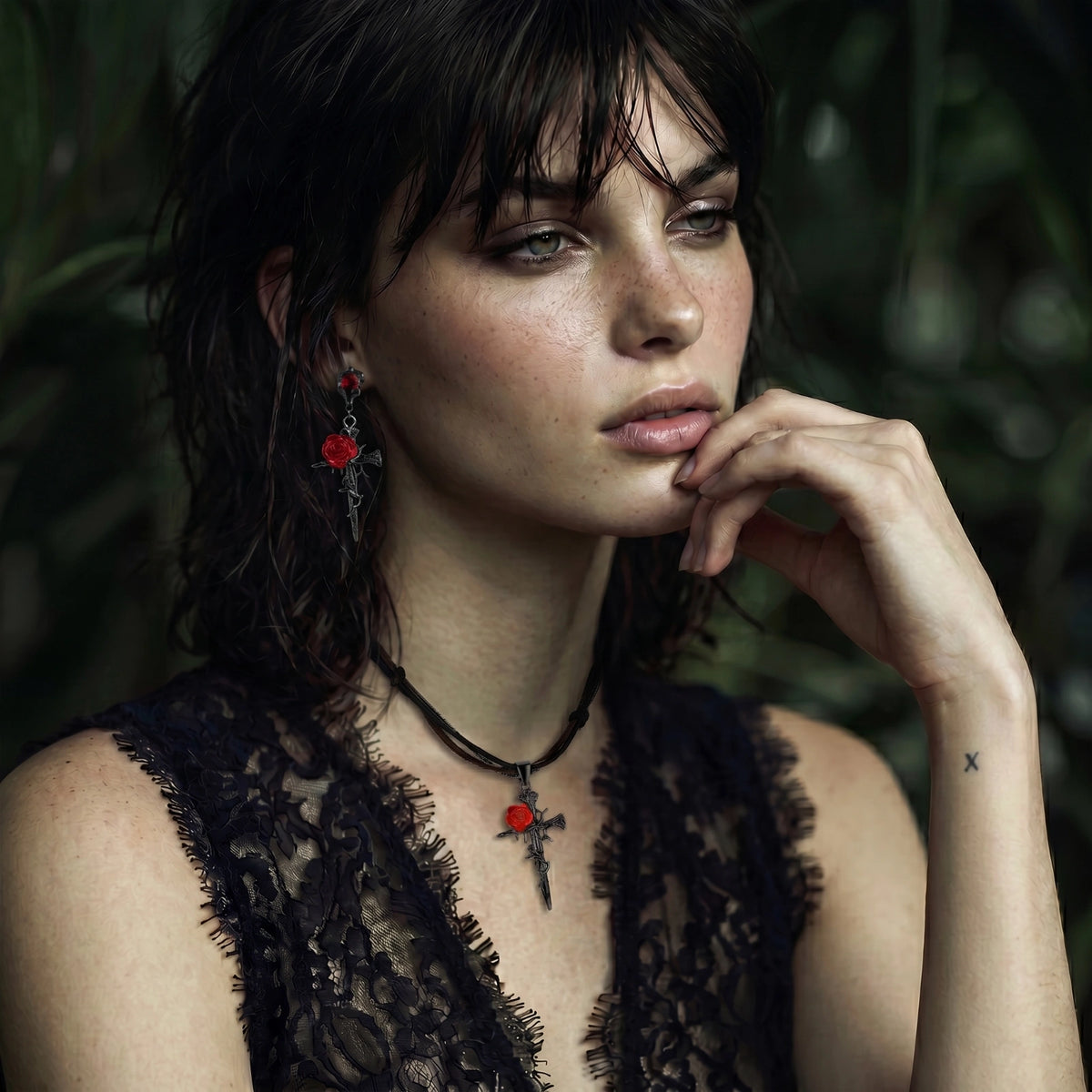 Rose Cross Jewelry Set