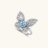 Beautiful Blue Butterfly Moissanite Ring featuring a blue center stone and intricate sterling silver design.