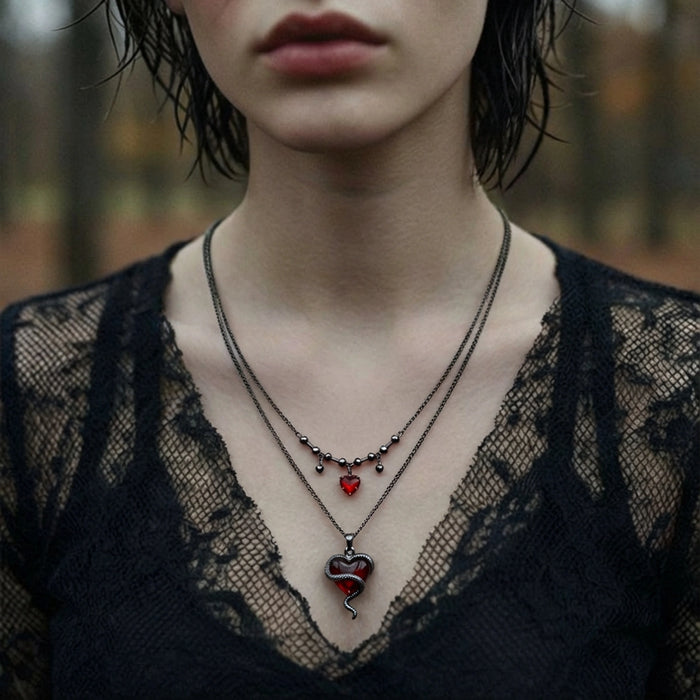 Crimson Hearts Layered Necklace