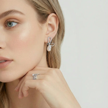 Crystal Bow Pearl Drops