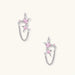 Pair of silver star-shaped ear climbers with pink zirconia stones connected by delicate chains