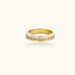 14K gold-plated band with channel-set zirconia and Greek key pattern engraving on polished finish